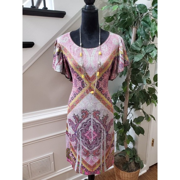 Cato Women's Multicolor Polyester Round Neck Short Sleeve Knee Length Dress M - Picture 1 of 15